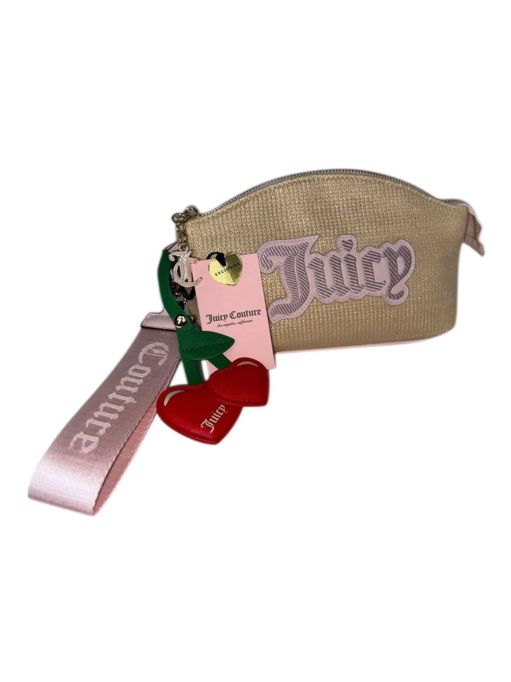 Juicy Couture Paradise Triangle Gusset Cosmetic Pouch w/ Leather Cherry Charm